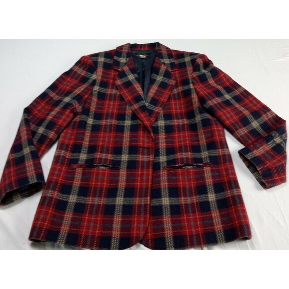 Requirements Jackets & Blazers - Vintage Requirements Plaid Wool Blend Dark Red and Navy Blue Jacket Size 8